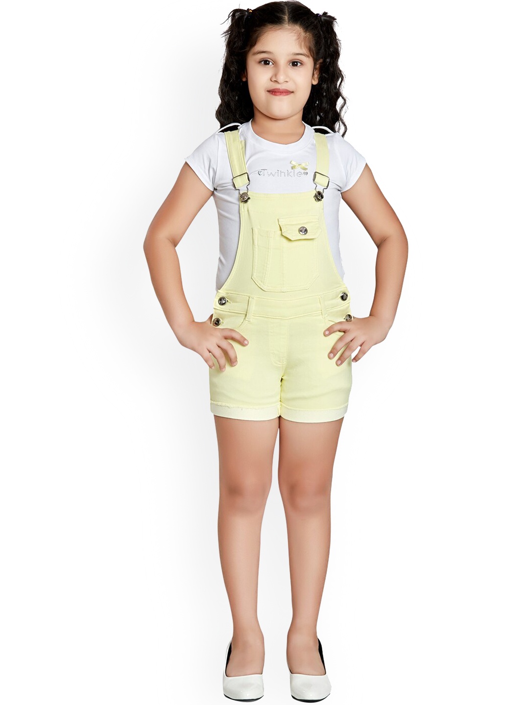 

Peppermint Girls Yellow Solid Dungarees
