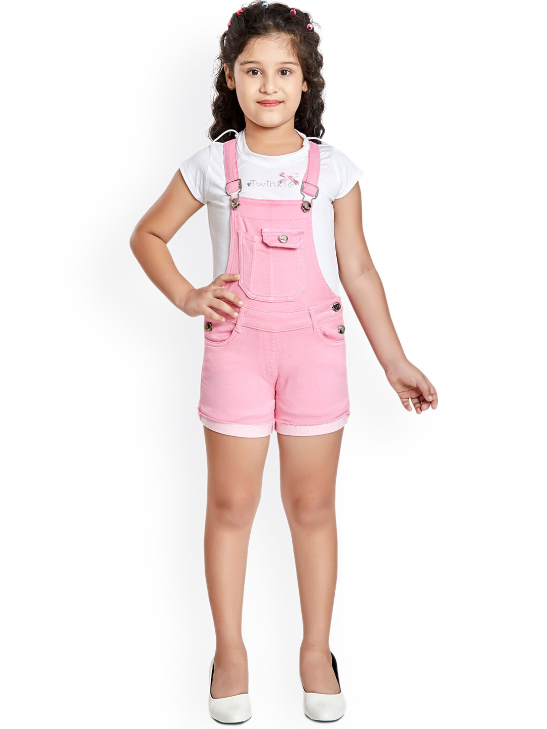 

Peppermint Girls Pink Solid Dungarees