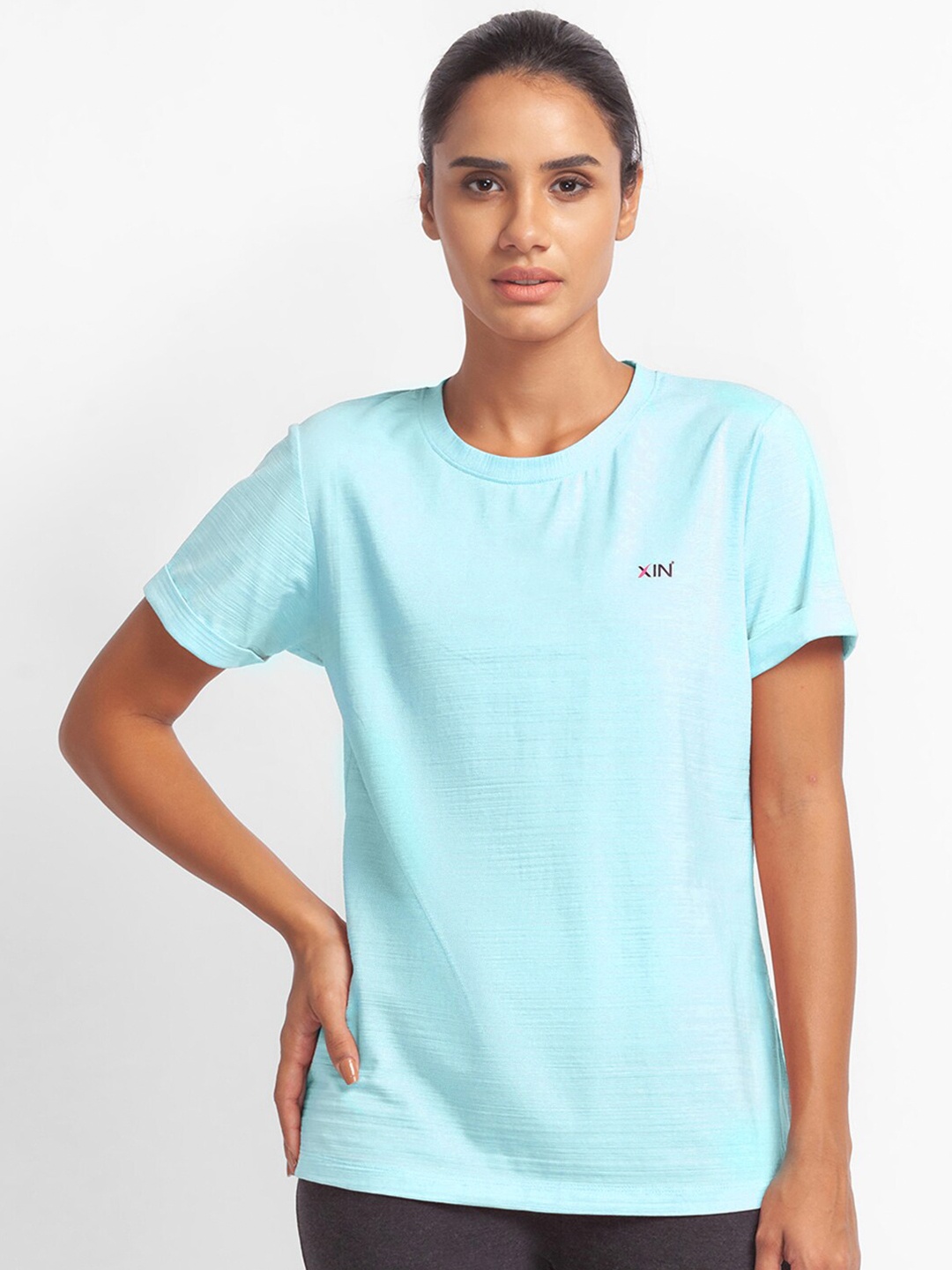 

XIN Women Blue Solid Cotton T-shirt
