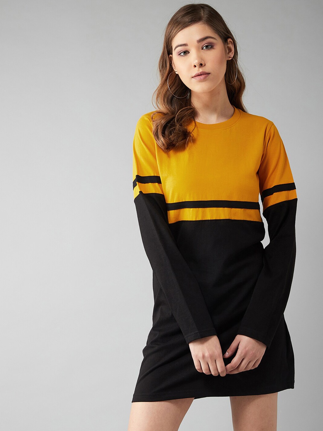 

The Dry State Yellow & Black Colourblocked Cotton T-shirt Dress