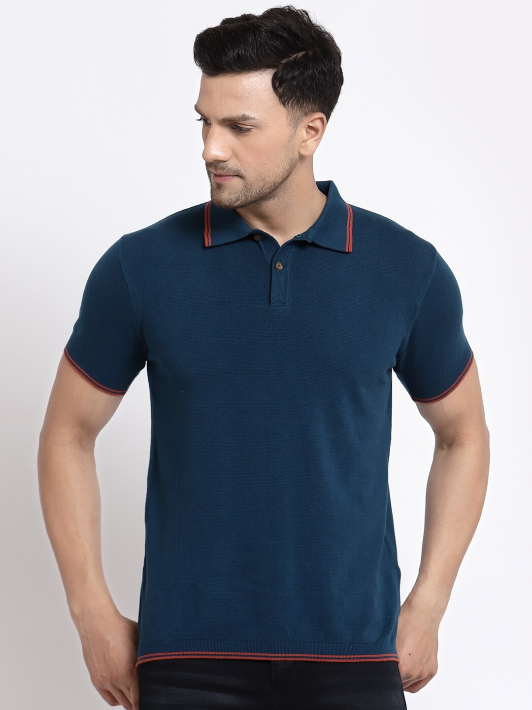 

Kalt Men Teal Polo Collar T-shirt