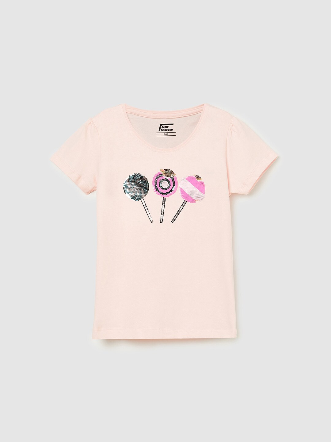 

Fame Forever by Lifestyle Girls Peach-Coloured Sequin Embellished Pure Cotton Top