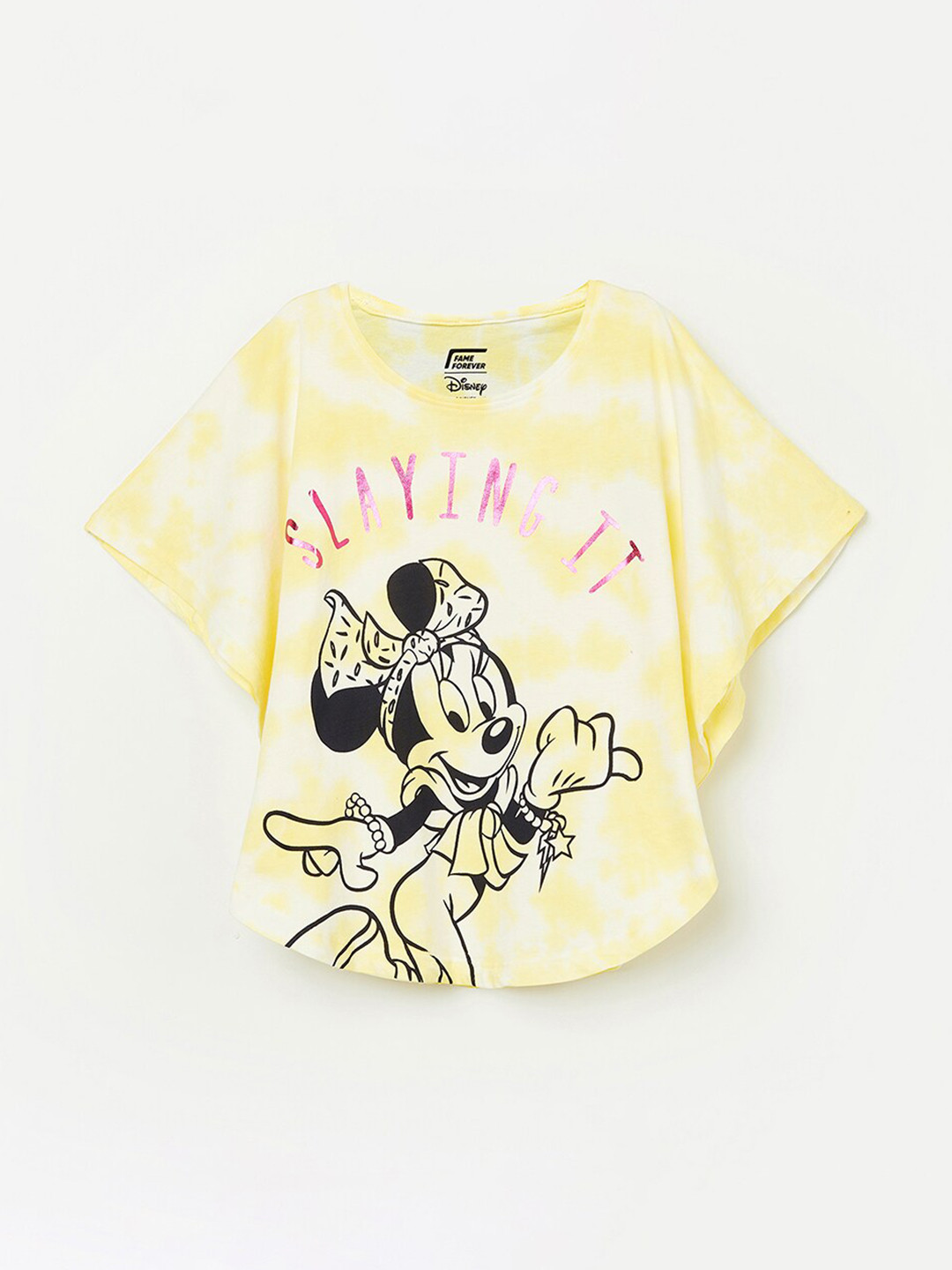 

Fame Forever by Lifestyle Yellow Girls Tie and Dye Printed Extended Sleeves Cotton Top