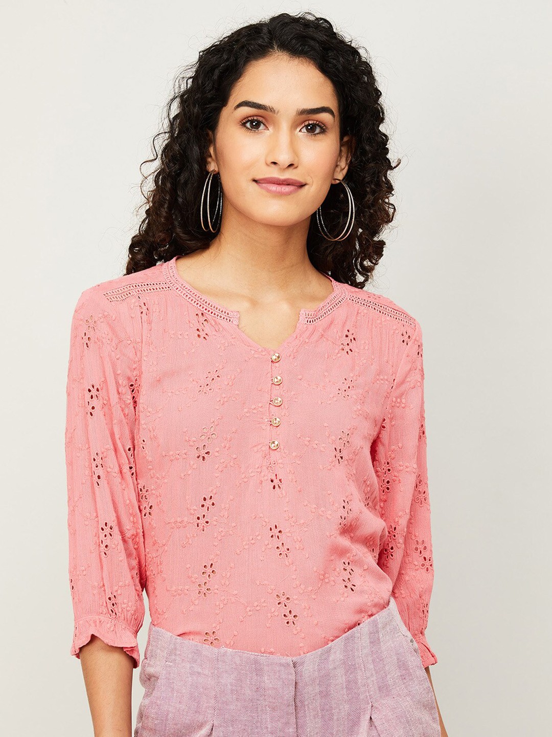 

Bossini Coral Orange Schiffli Knitted Top