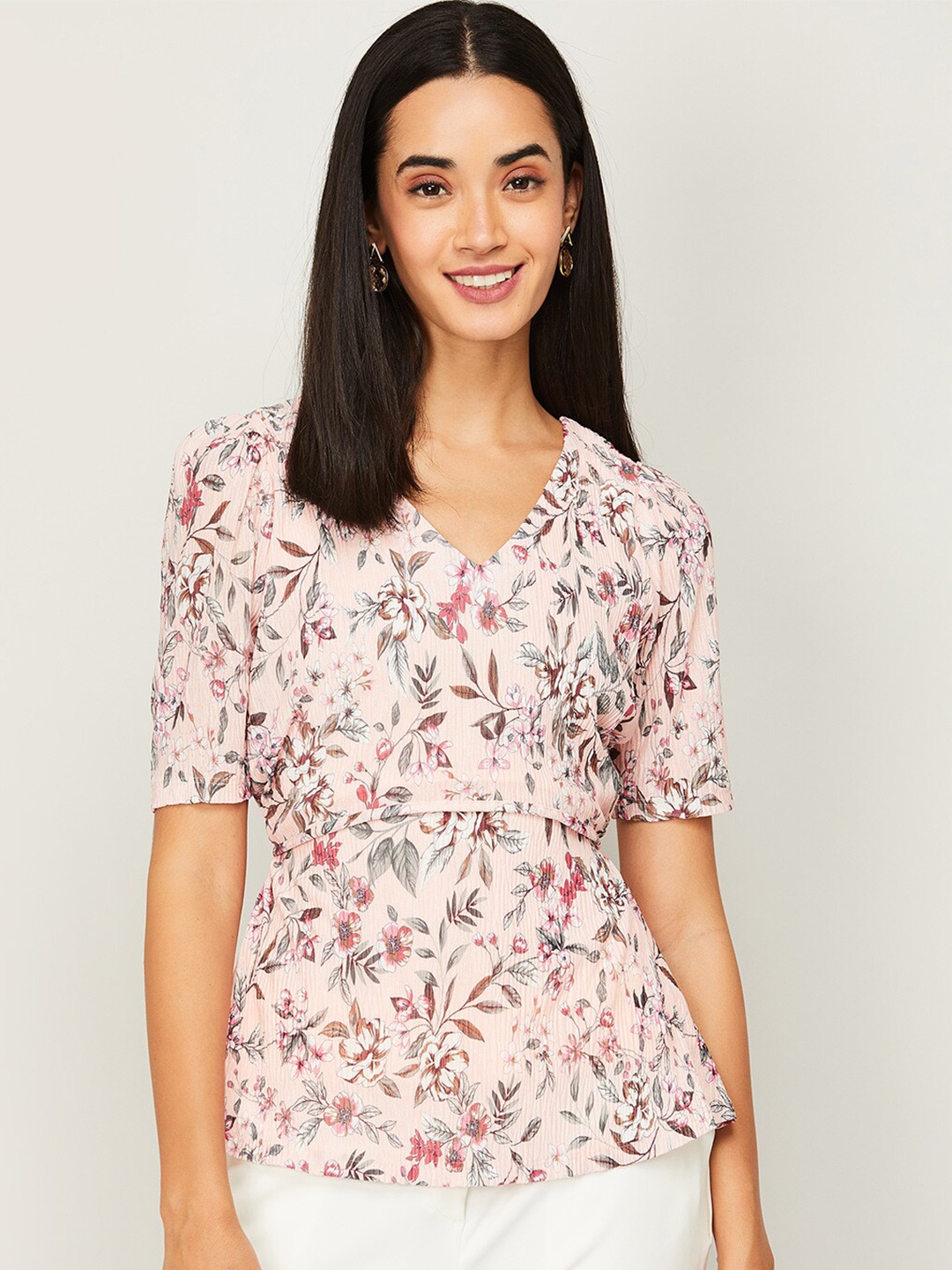 

CODE by Lifestyle Pink & Grey Floral Print Top