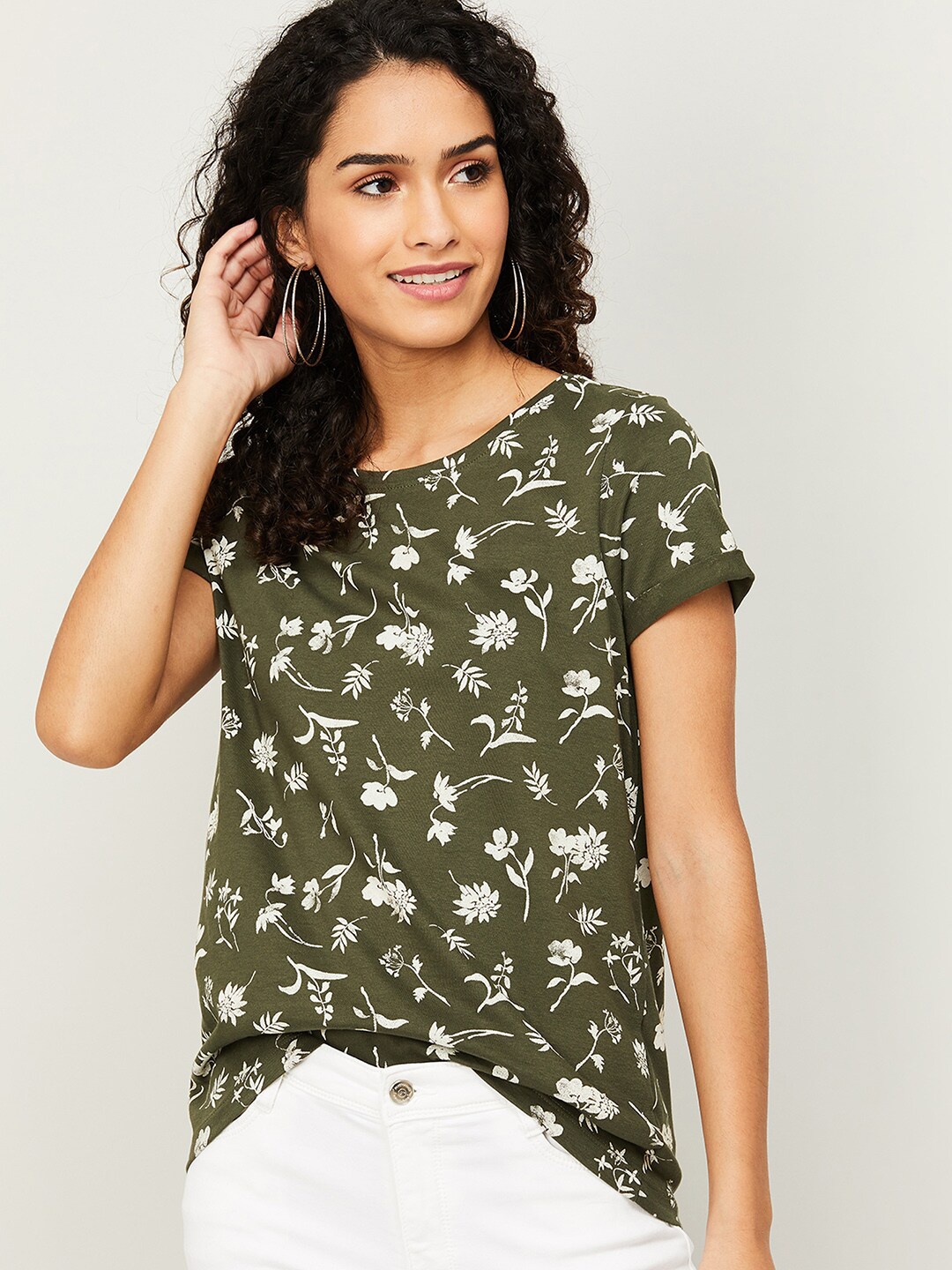 

Fame Forever by Lifestyle Olive Green Floral Print Top