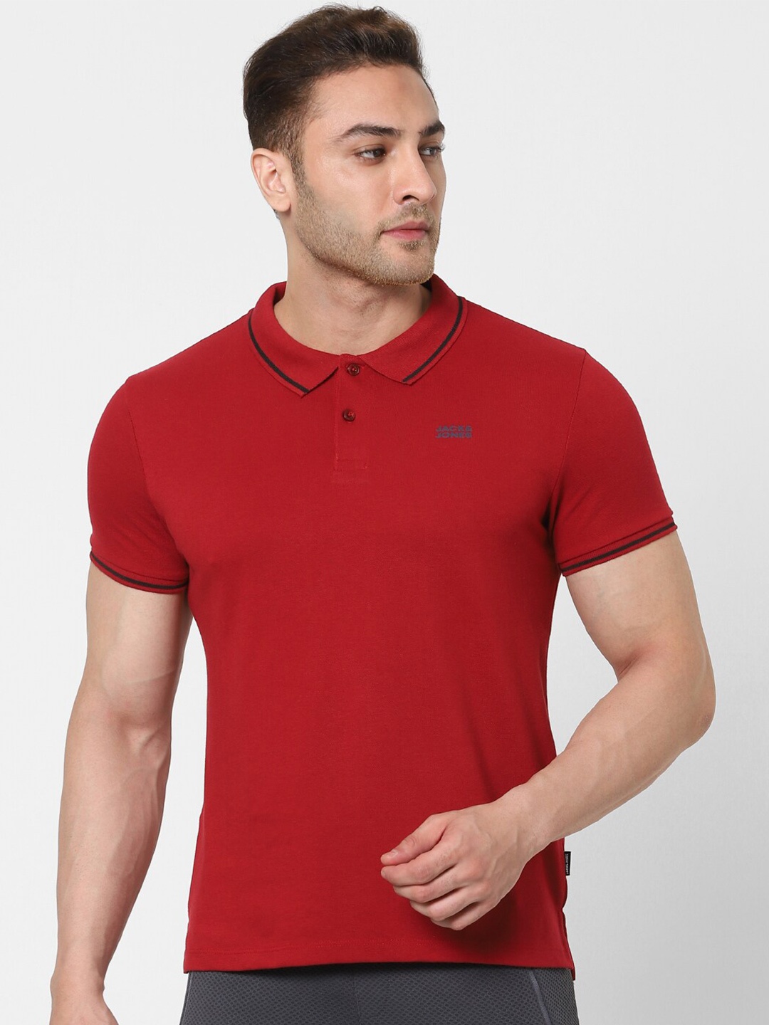 

Jack & Jones Men Red Polo Collar Cotton Lounge T-shirt