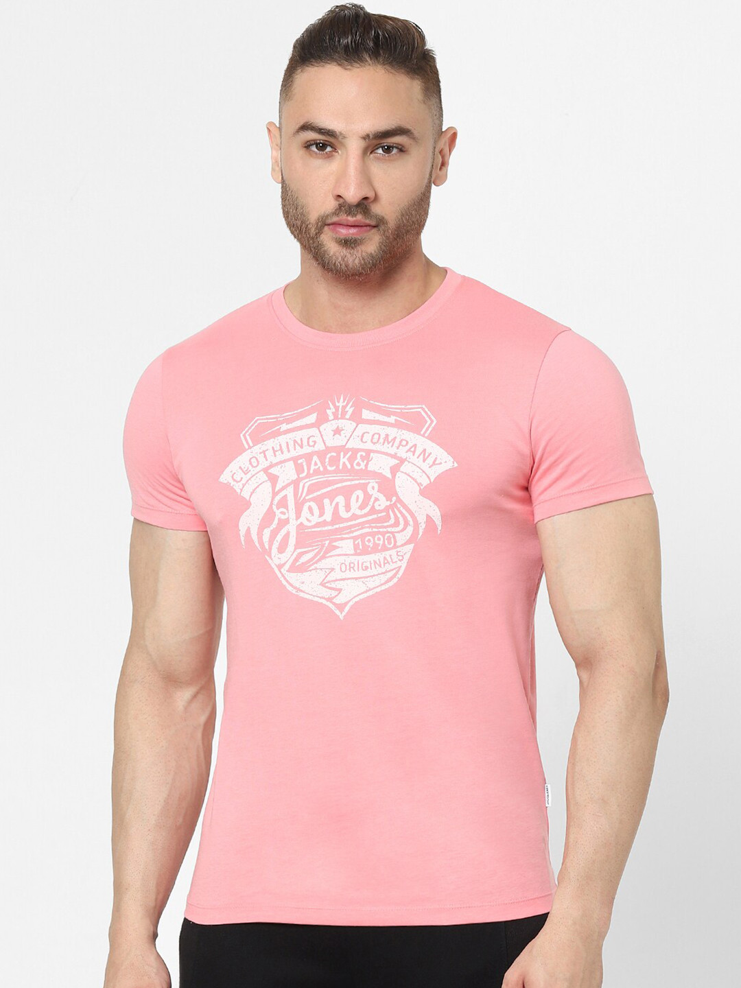 

Jack & Jones Men Pink Typography Printed T-shirt
