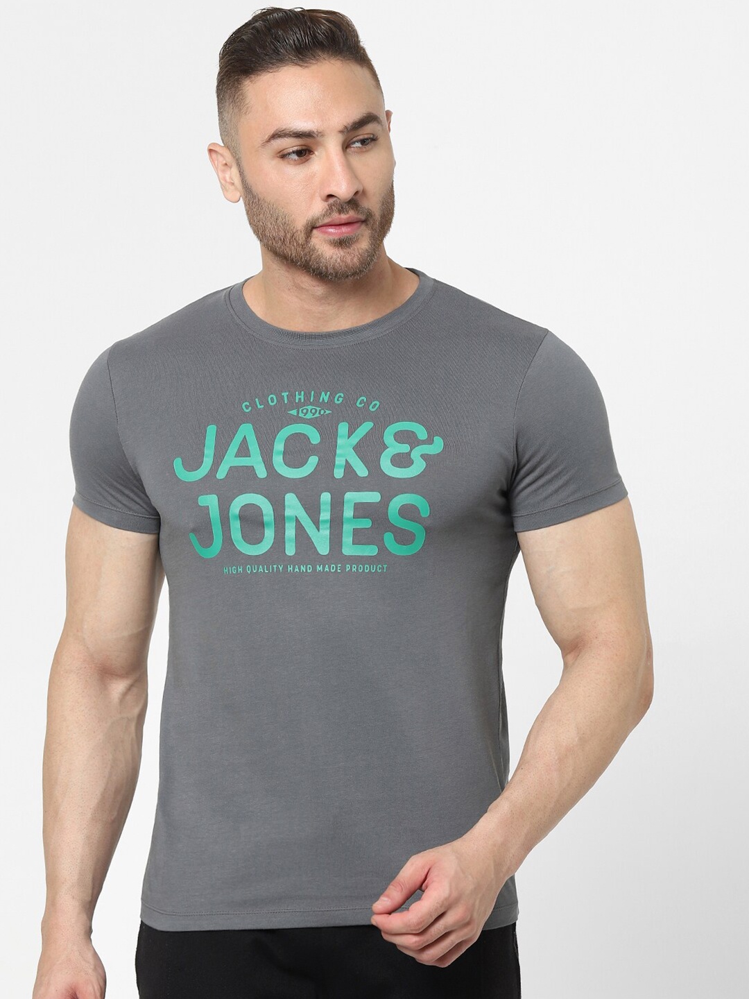 

Jack & Jones Men Grey Typography Printed Cotton Lounge T-shirt