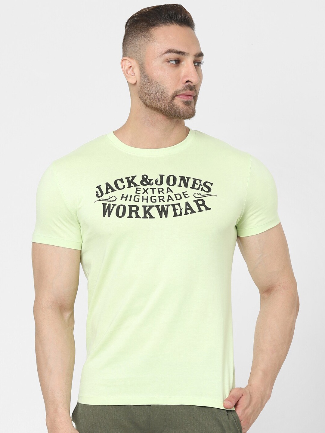 

Jack & Jones Men Green Typography Printed Cotton Lounge T-shirt
