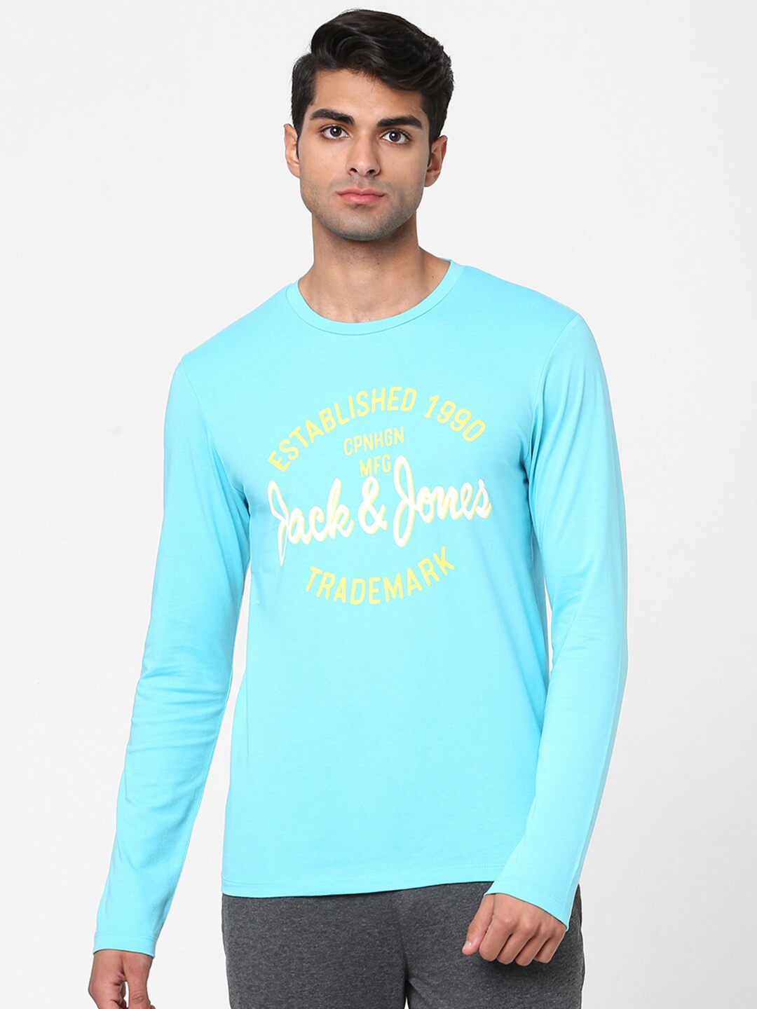

Jack & Jones Men Blue Typography Printed Cotton Lounge T-shirt