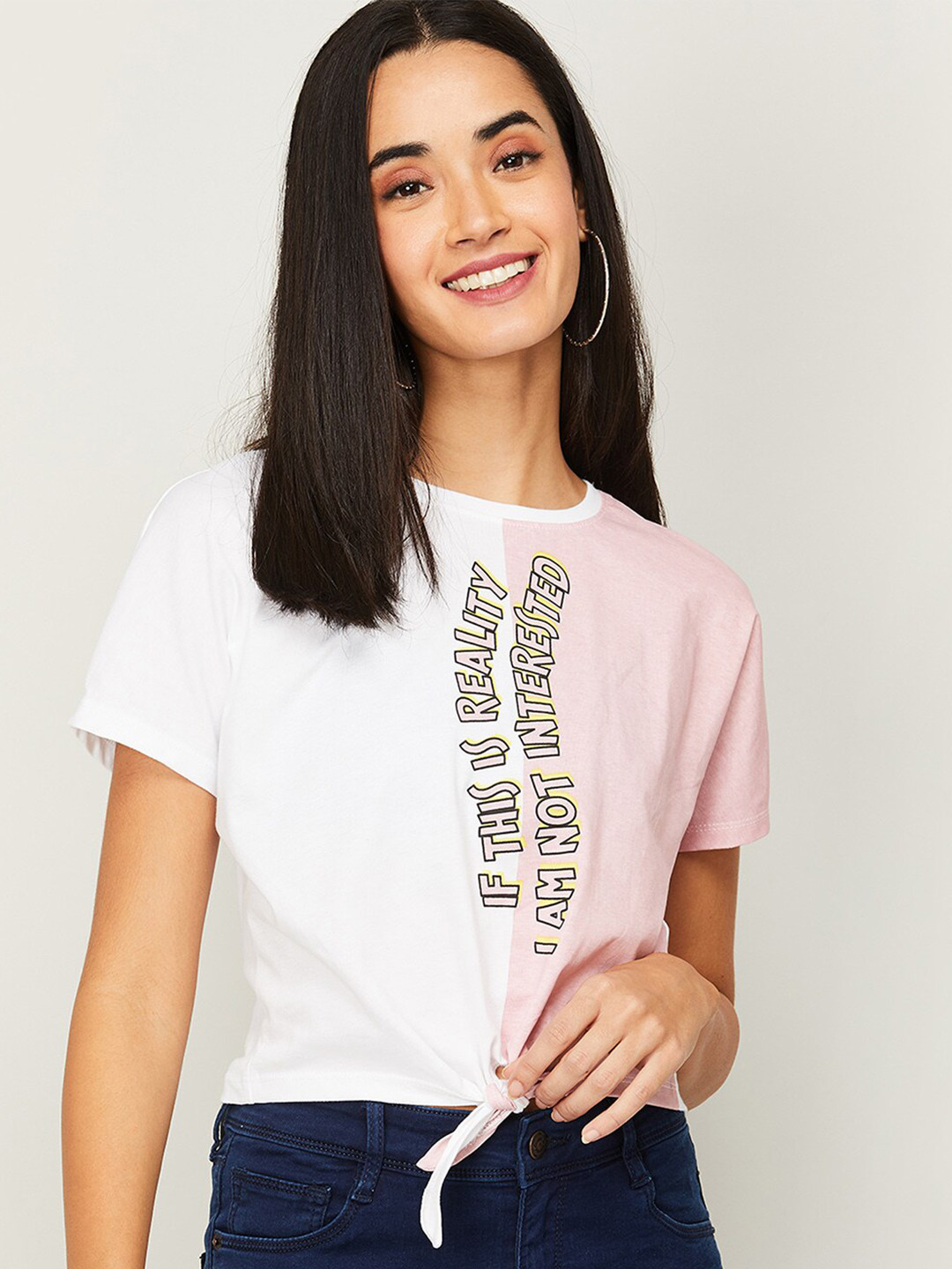 

Ginger by Lifestyle White & Pink Print Cotton Crop Top