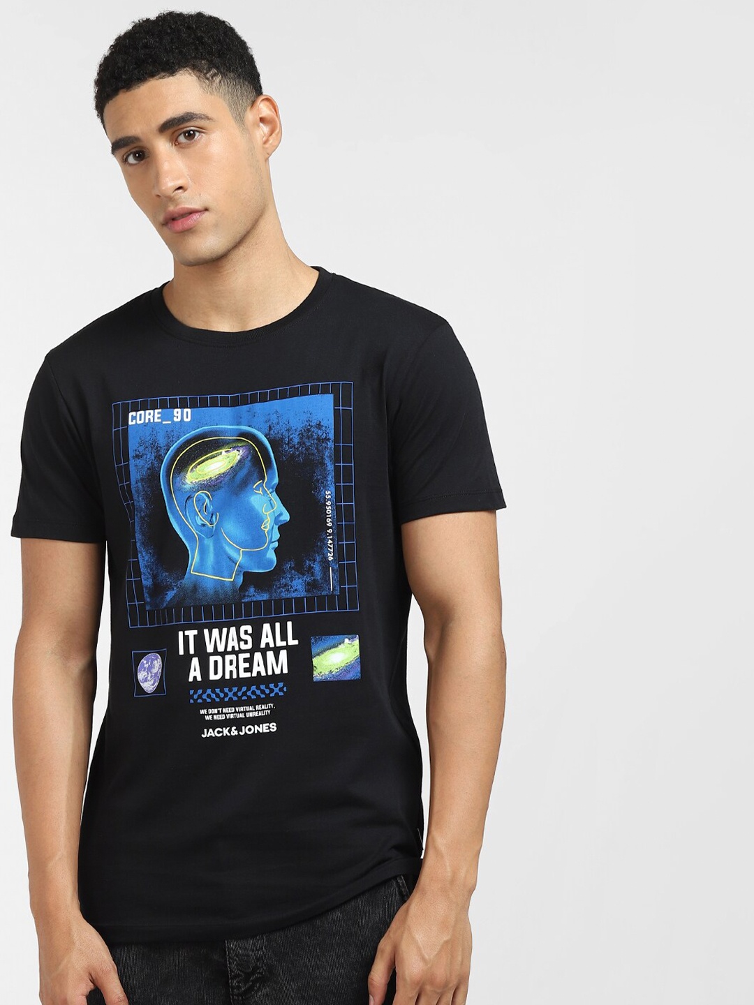 

Jack & Jones Men Black Printed Cotton T-shirt