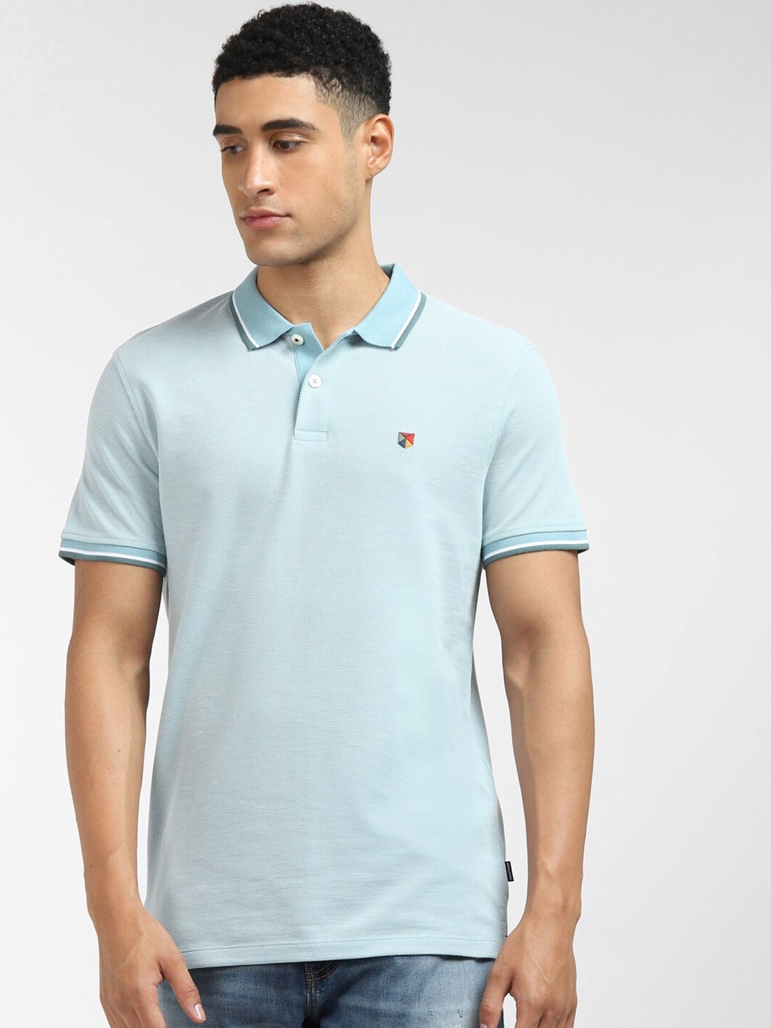 

Jack & Jones Men Blue Polo Collar Solid T-shirt