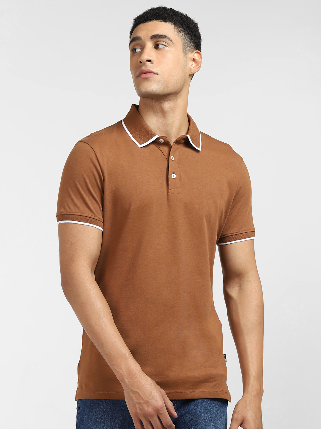 

Jack & Jones Men Brown Polo Collar Slim Fit T-shirt
