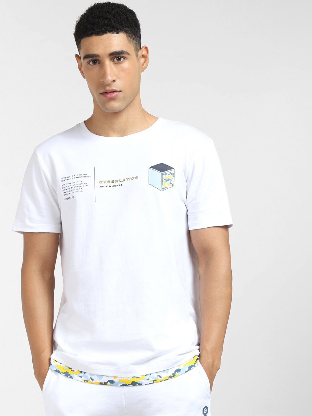 

Jack & Jones Men White Printed Cotton T-shirt