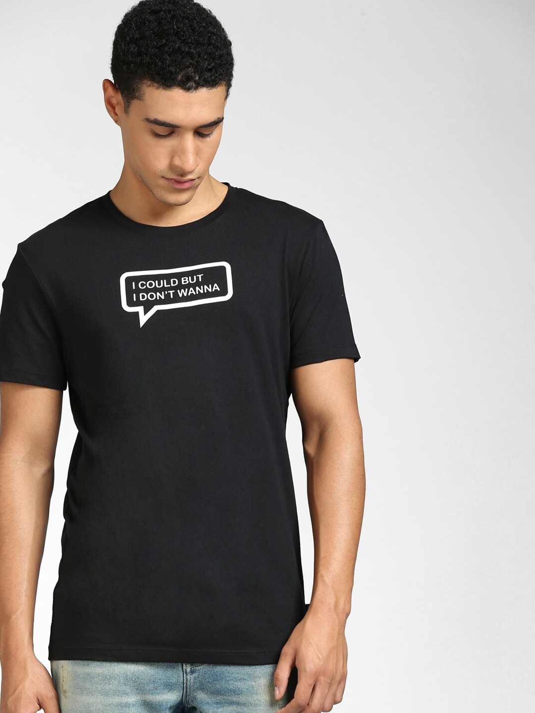 

Jack & Jones Men Black Typography Printed Slim Fit Cotton T-shirt