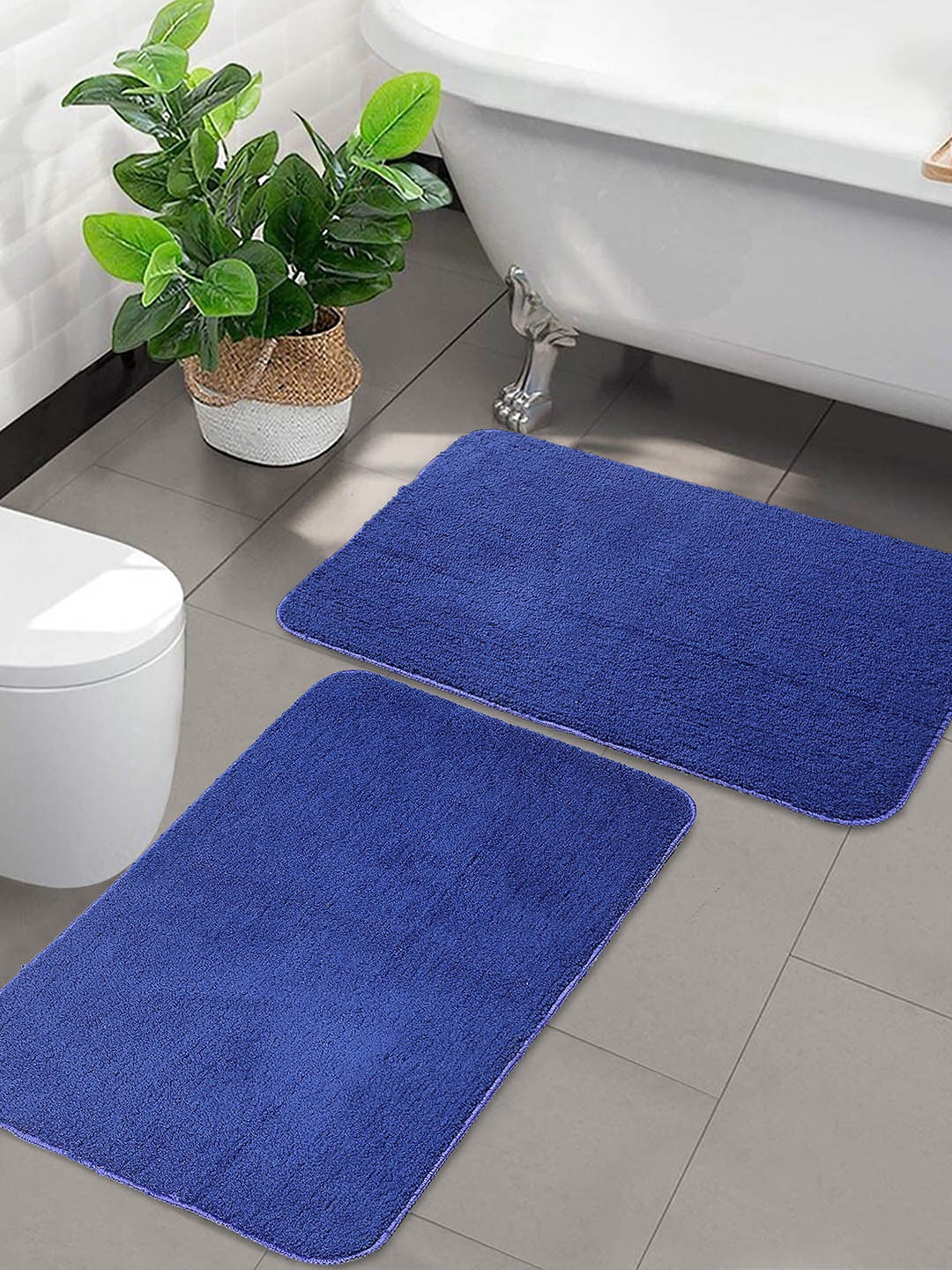 

Saral Home Set Of 2 Blue Solid Anti-Skid 210 GSM Bath Rugs