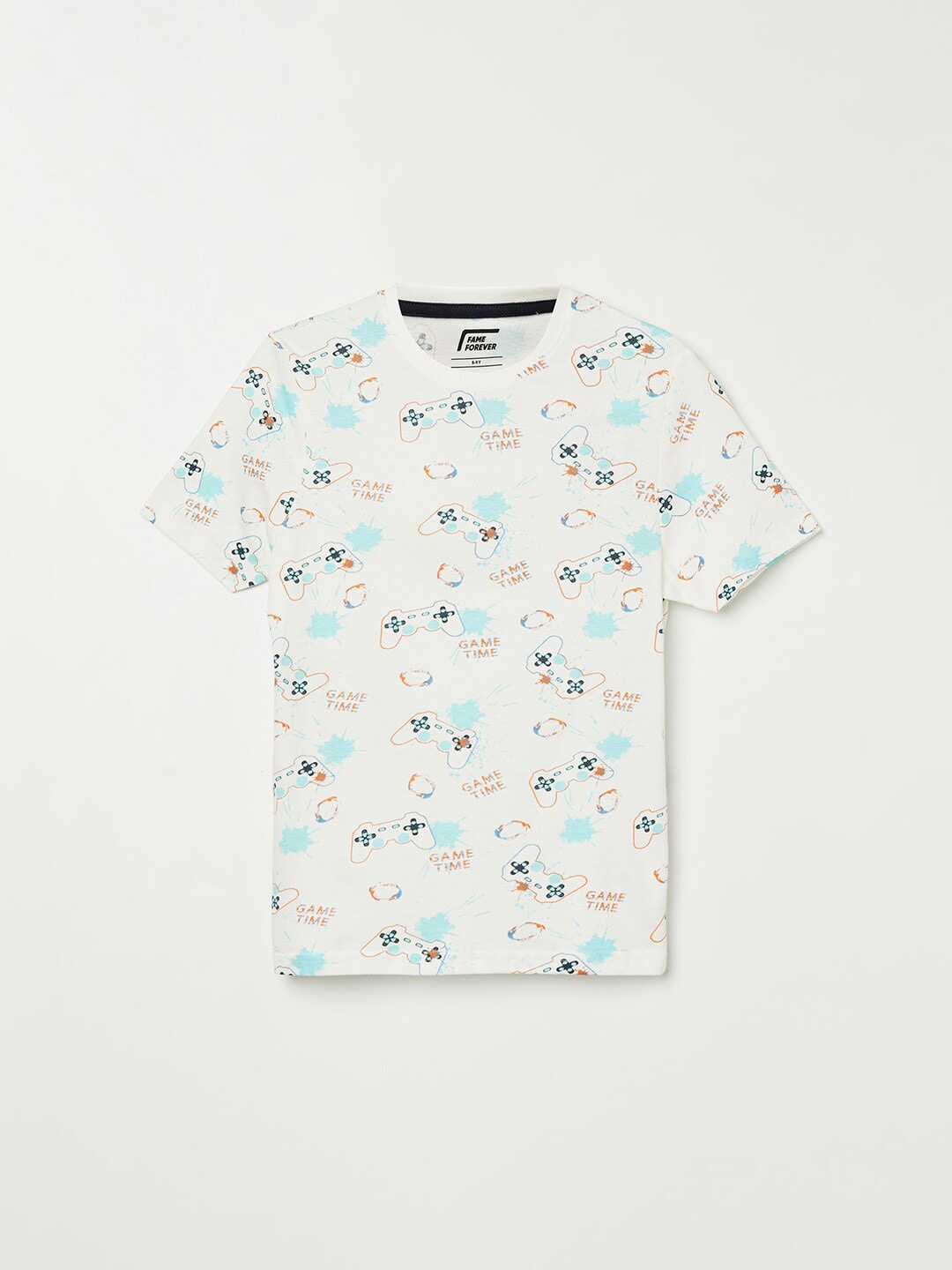 

Fame Forever by Lifestyle Boys White Printed Polo Collar Pure Cotton T-shirt