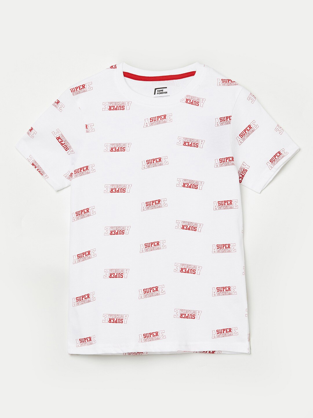 

Fame Forever by Lifestyle Boys White Typography Printed Pure Cotton T-shirt