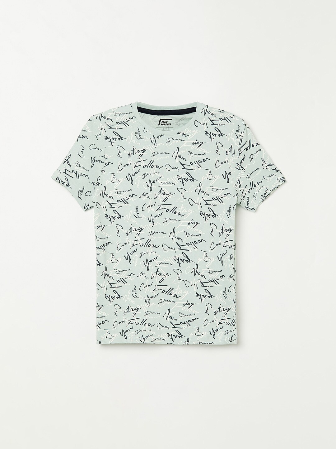 

Fame Forever by Lifestyle Boys Green Typography Printed Pure Cotton T-shirt