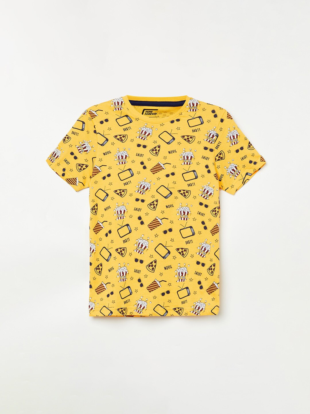 

Fame Forever by Lifestyle Boys Yellow Printed Pure Cotton T-shirt