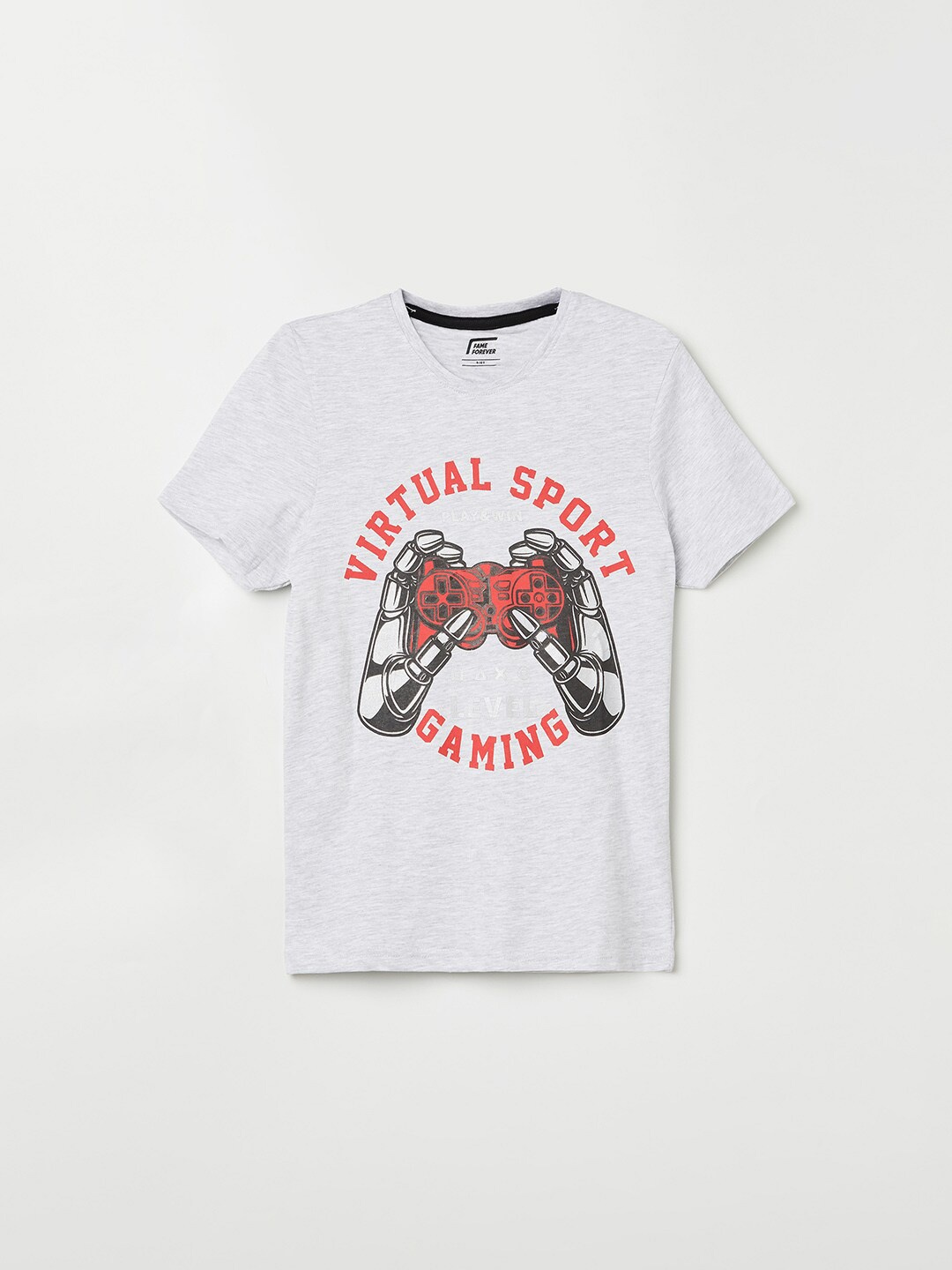 

Fame Forever by Lifestyle Boys Grey Typography Printed Pure Cotton T-shirt