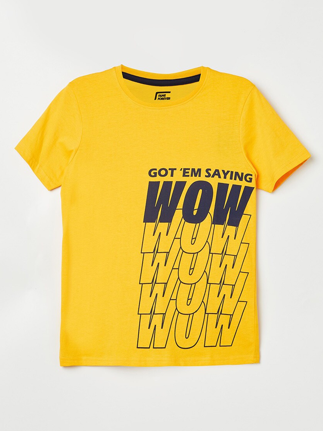 

Fame Forever by Lifestyle Boys Yellow Typography Printed Pure Cotton T-shirt