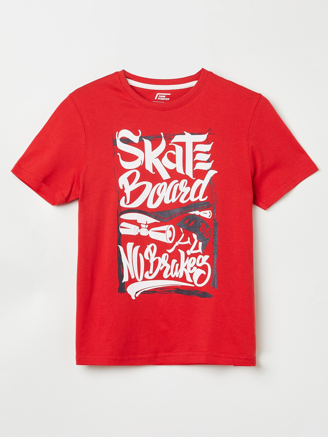 

Fame Forever by Lifestyle Boys Red Typography Printed Pure Cotton T-shirt