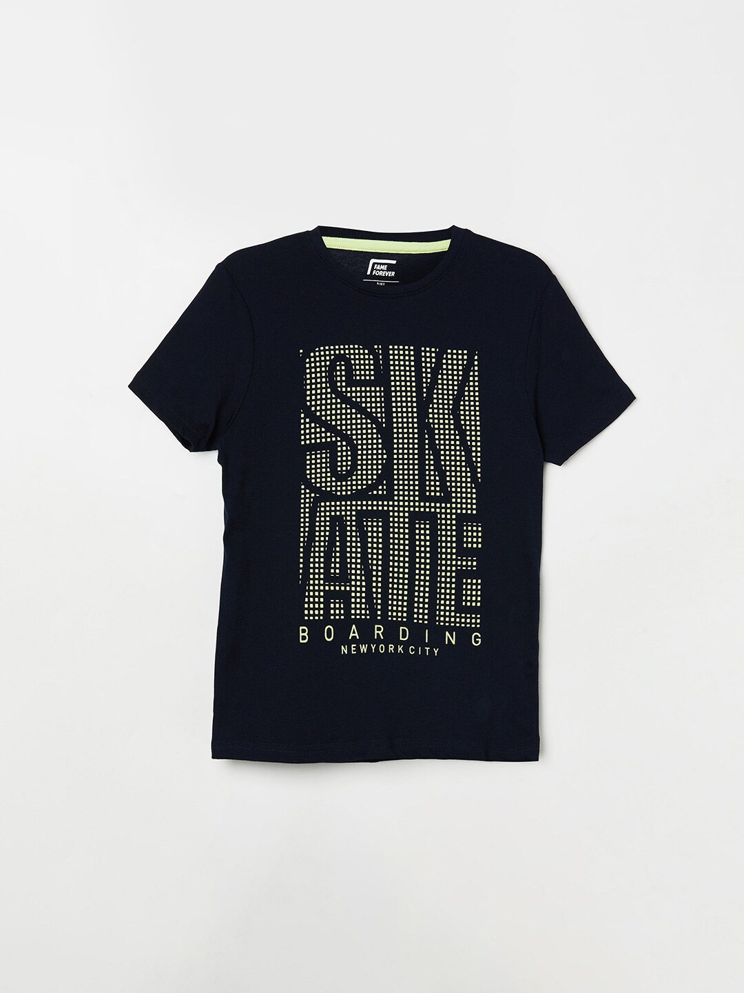 

Fame Forever by Lifestyle Boys Navy Blue Typography Printed Pure Cotton T-shirt