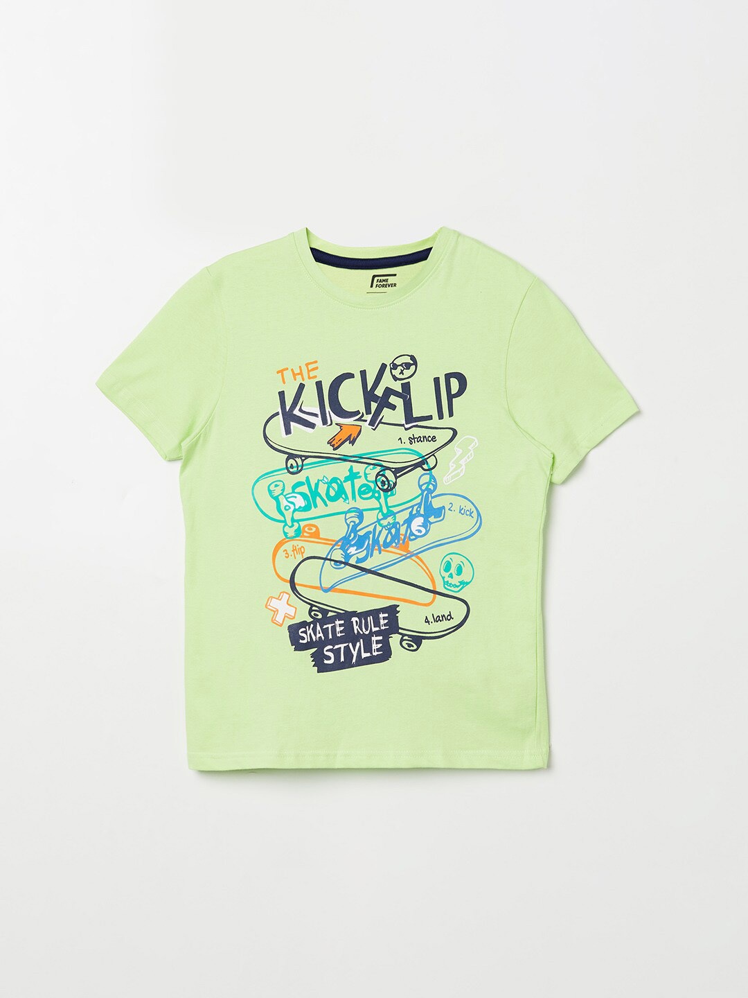 Fame Forever by Lifestyle Boys Green Typography Printed Pure Cotton T-shirt