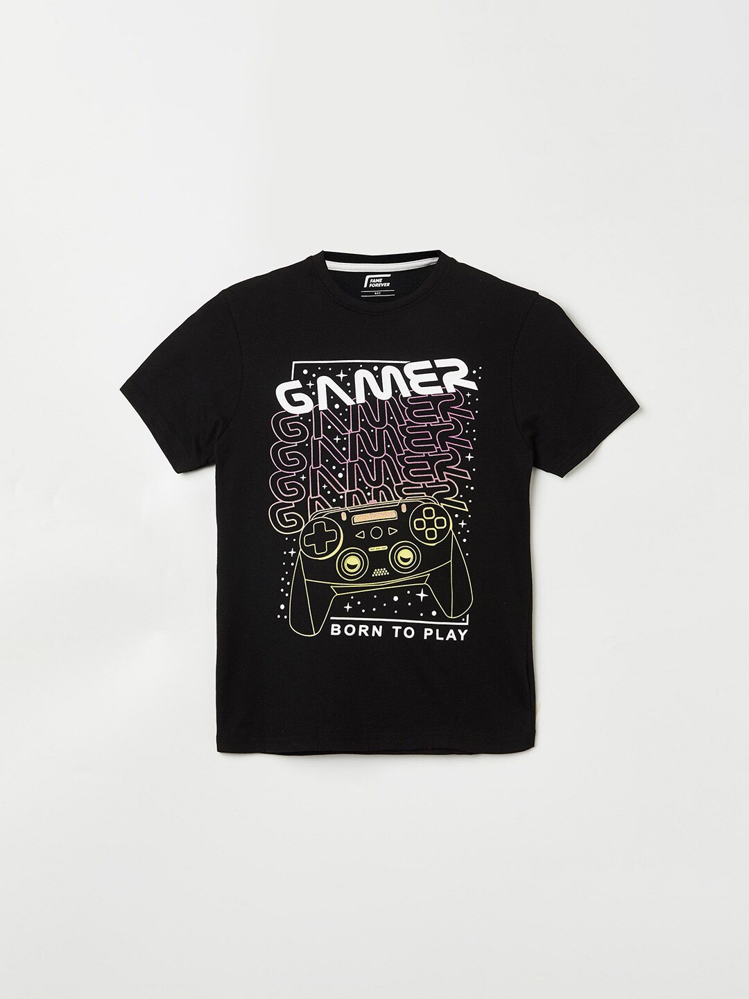 

Fame Forever by Lifestyle Boys Black & White Typography Printed Pure Cotton T-shirt