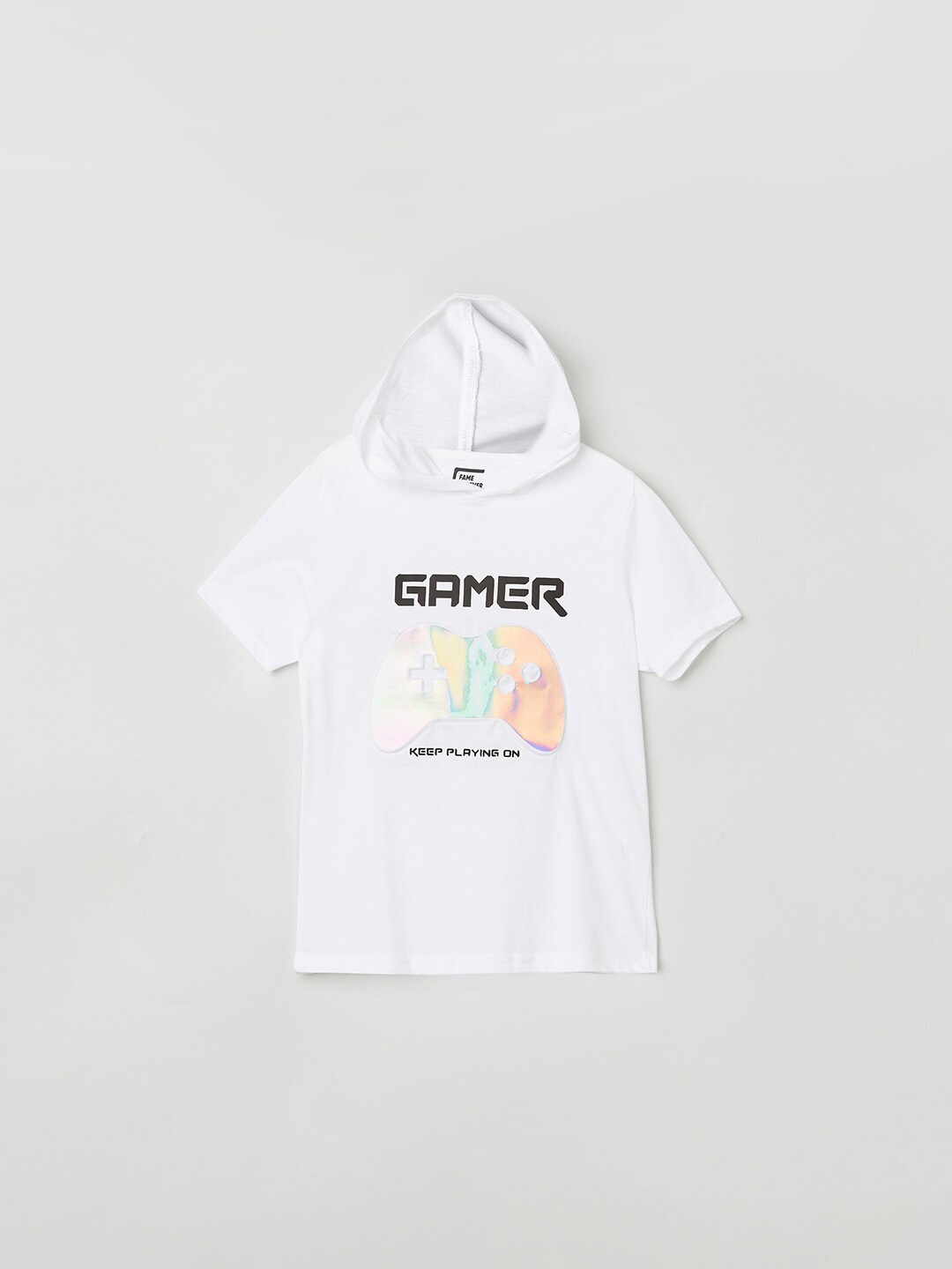 

Fame Forever by Lifestyle Boys White Typography Printed Pure Cotton T-shirt
