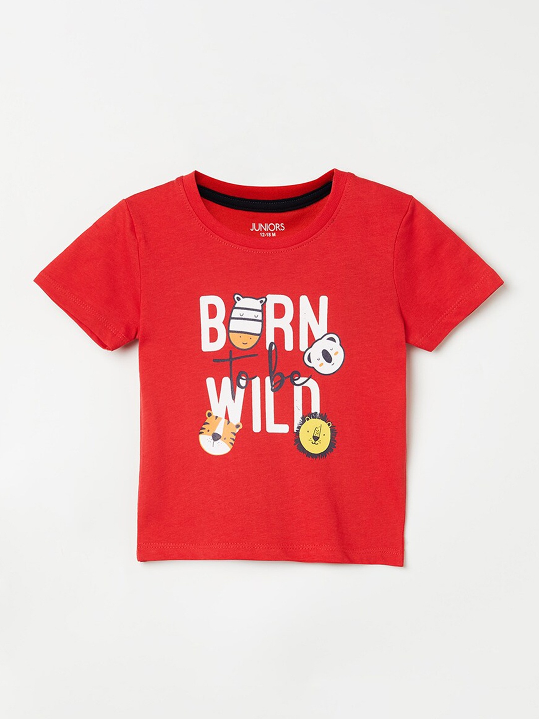 

Juniors by Lifestyle Boys Red & White Typography Printed Pure Cotton T-shirt