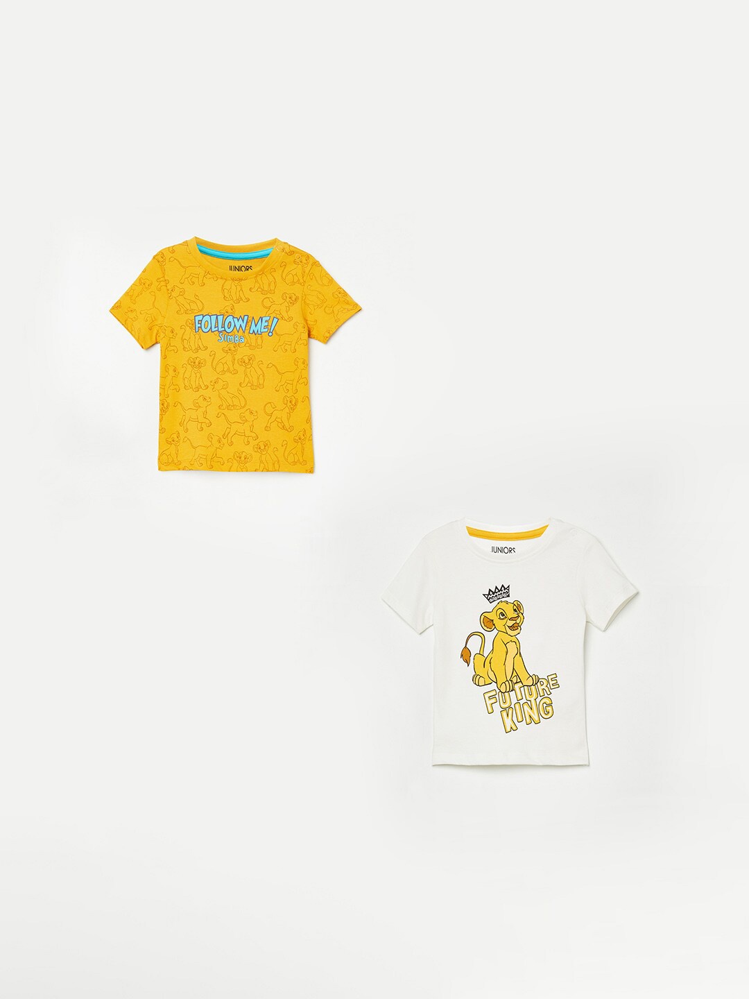 

Juniors by Lifestyle Boys Mustard Yellow & White Set Of 2 Printed Pure Cotton T-shirt