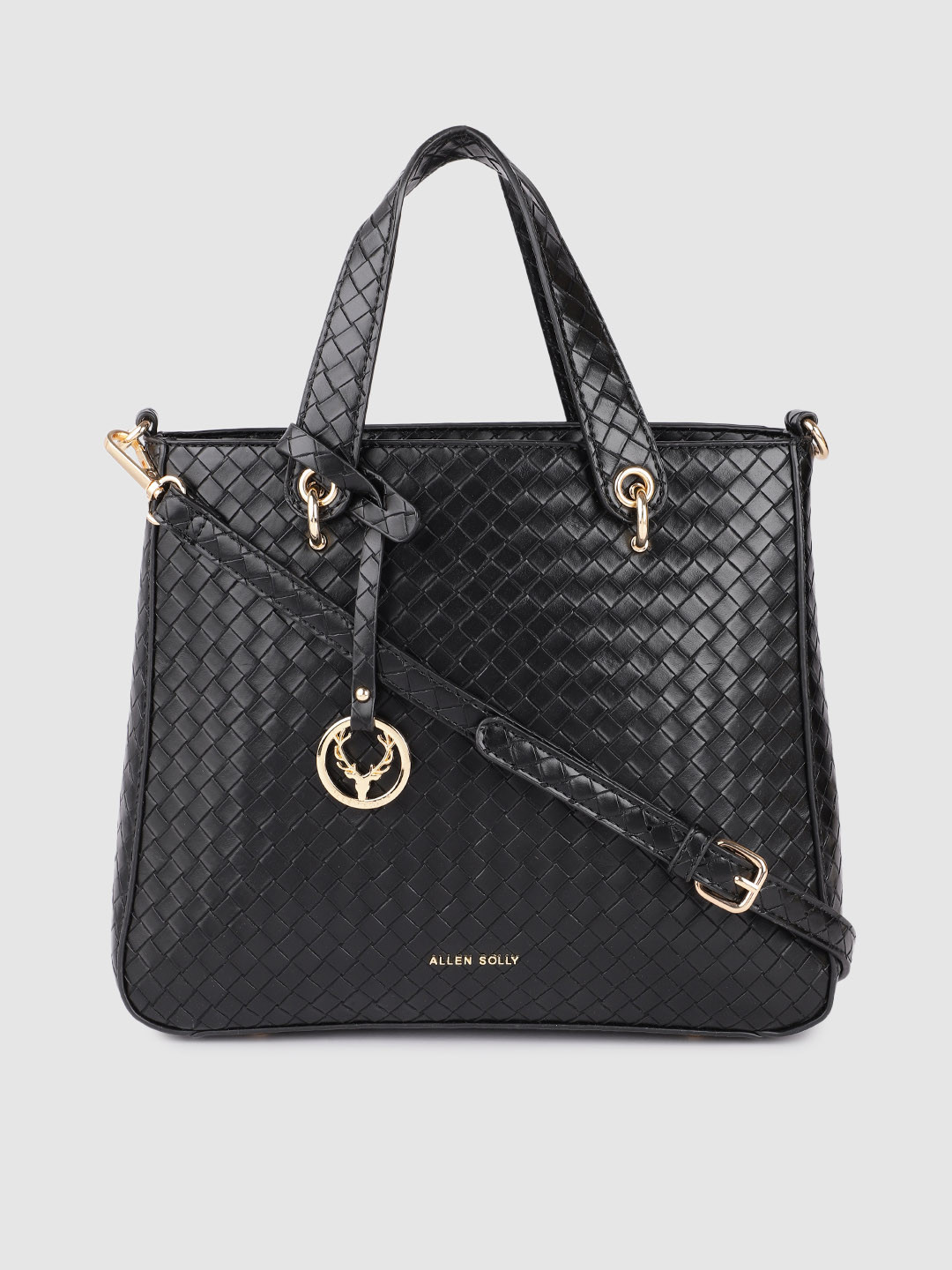 

Allen Solly Black Checked Textured PU Structured Handheld Bag