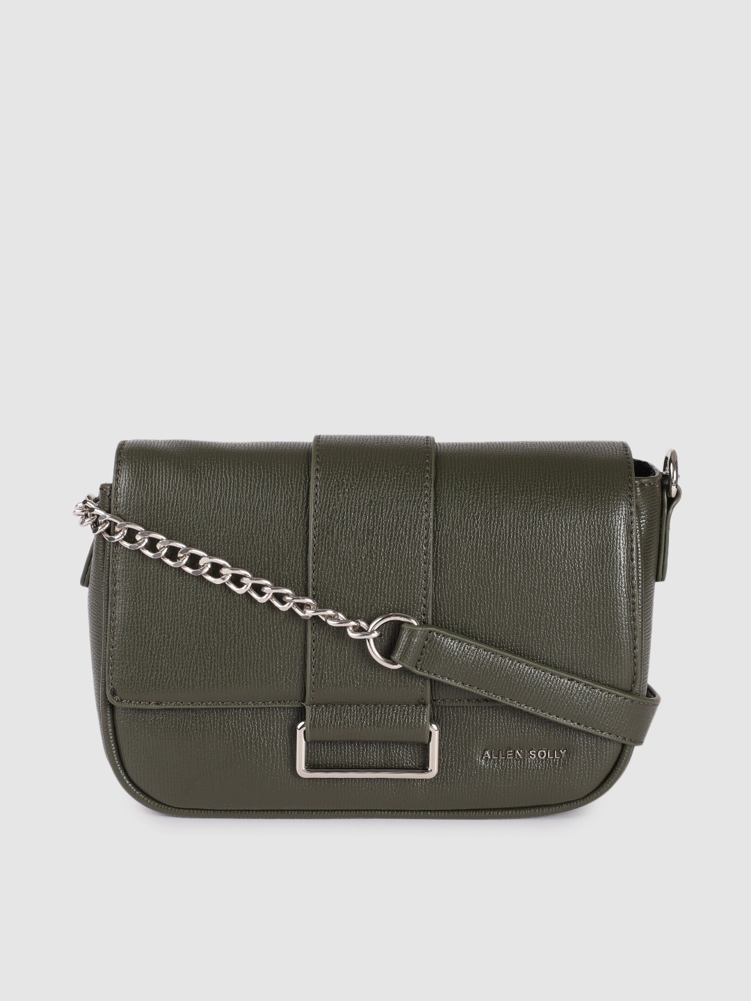 

Allen Solly Olive Green Textured PU Structured Sling Bag