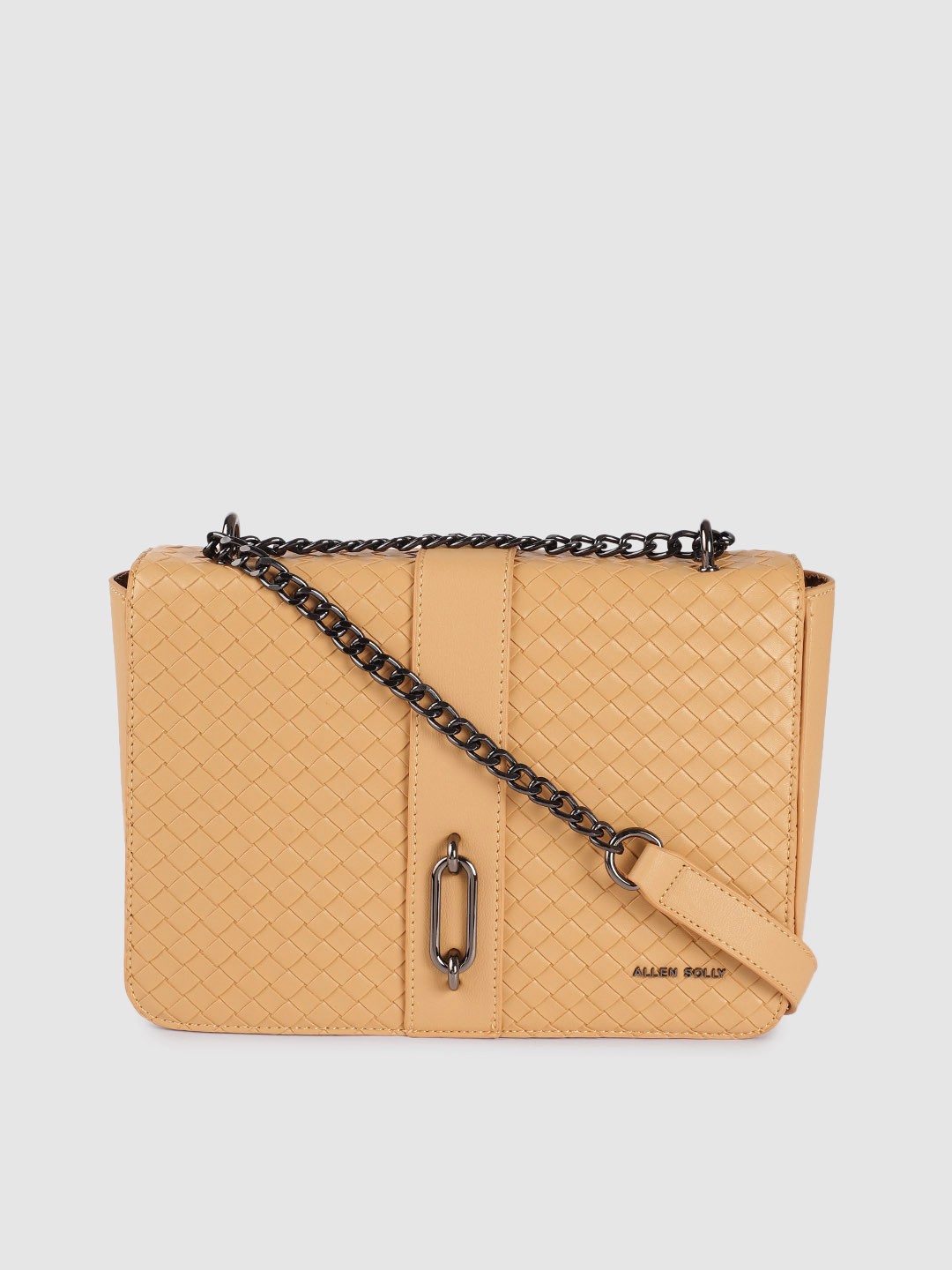 

Allen Solly Beige Textured PU Regular Structured Sling Bag with Buckle Detail