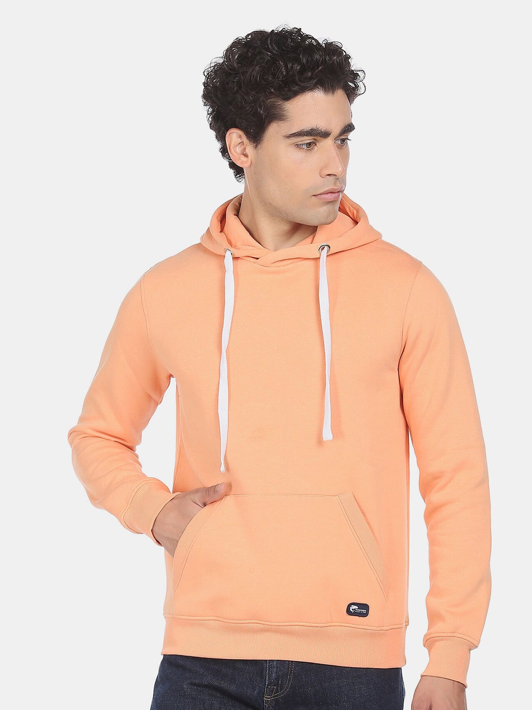 

Ruggers Men Peach-Coloured Hooded Sweatshirt