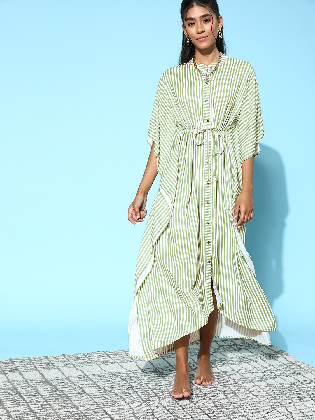

beebelle Green Striped Maxi Nightdress