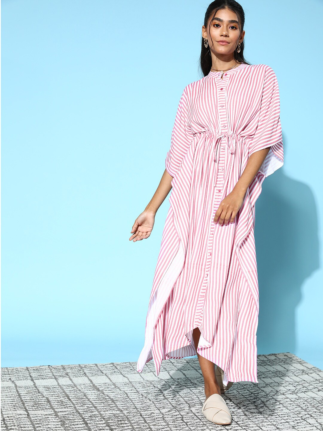 

beebelle Pink & White Striped Kaftan Maxi Dress