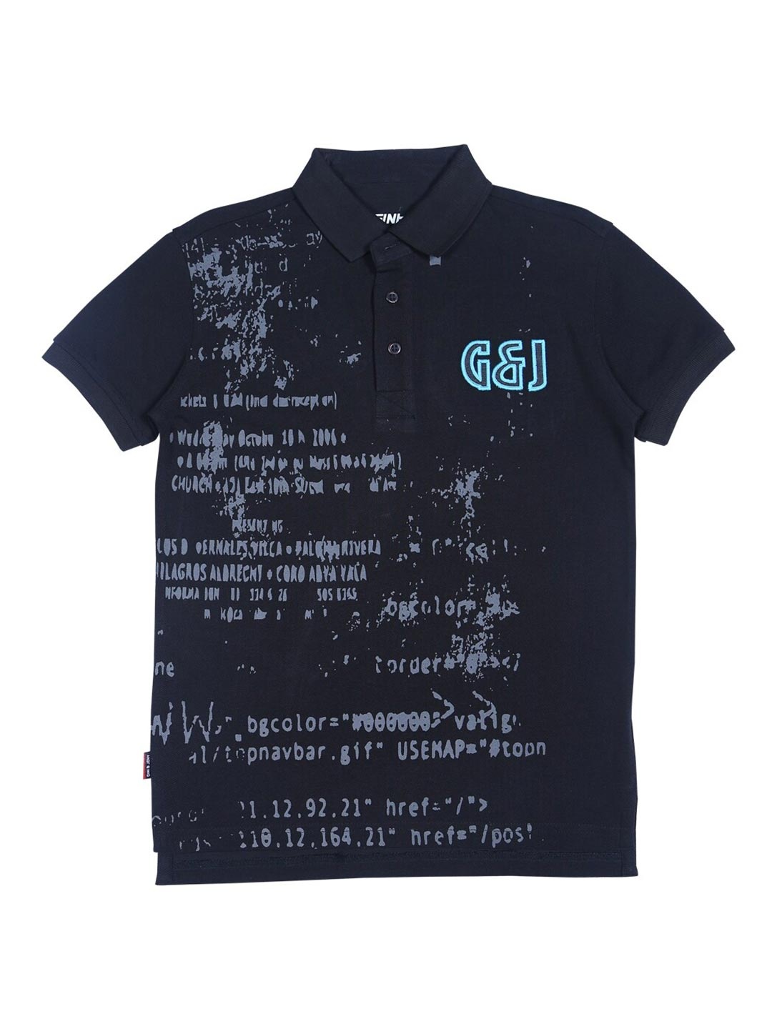 

Gini and Jony Boys Black Typography Printed Polo Collar Cotton T-shirt