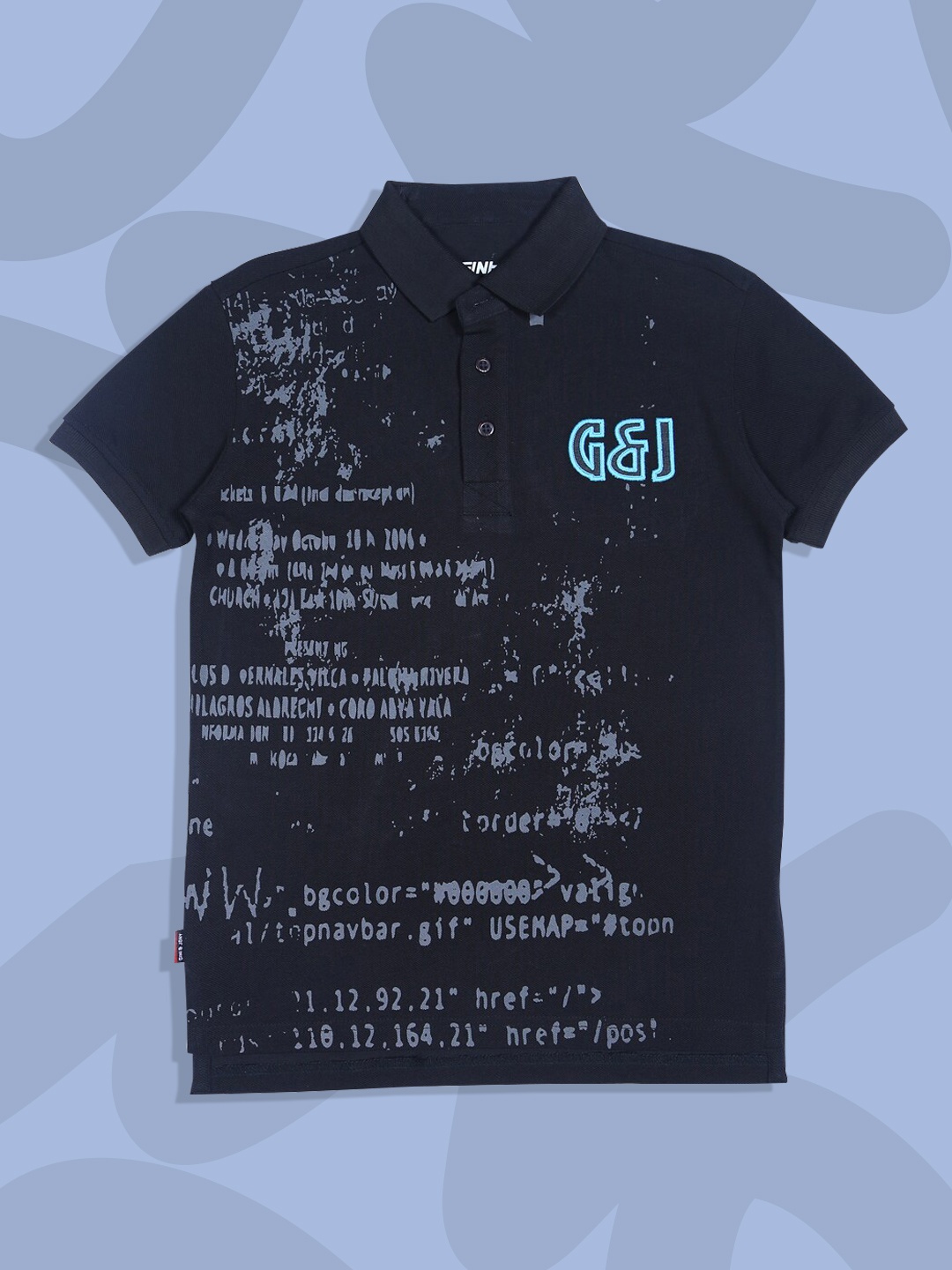 Gini and Jony Boys Black Typography Printed Polo Collar Cotton T-shirt