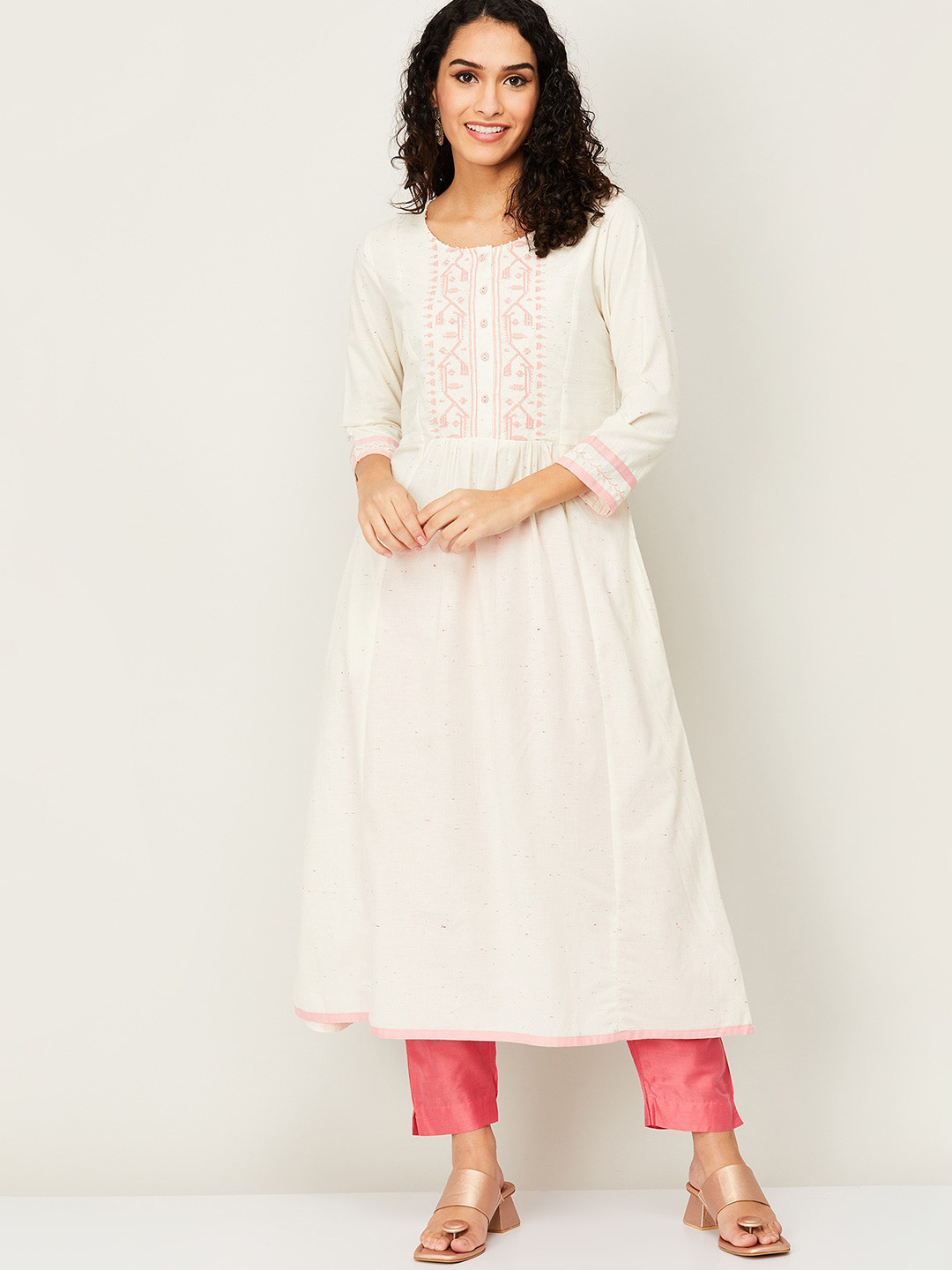 

Melange by Lifestyle Women White Embroidered A-Line Kurta