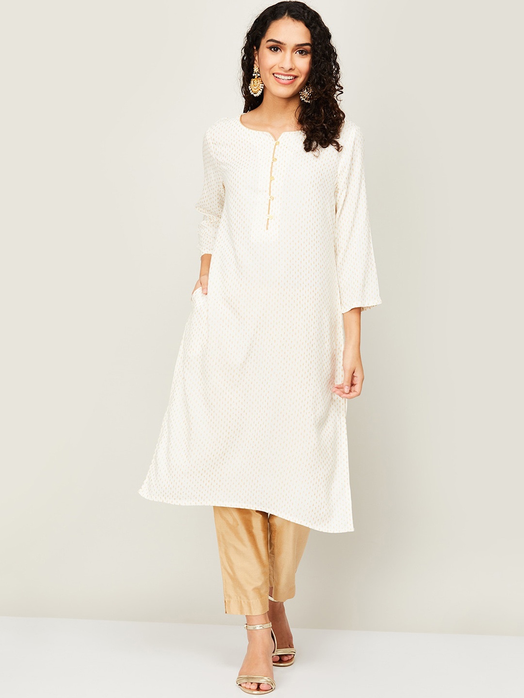 

Melange by Lifestyle Women White Geometric Printed Kurta
