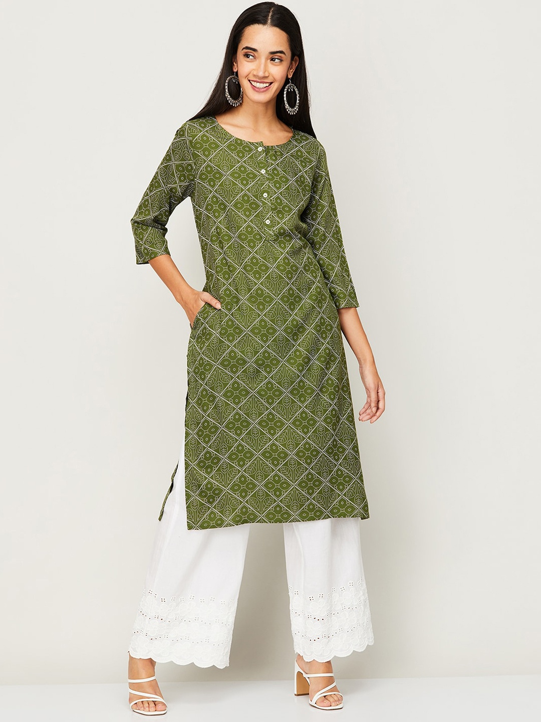 

Melange by Lifestyle Women Green Ethnic Motifs Printed Kurta