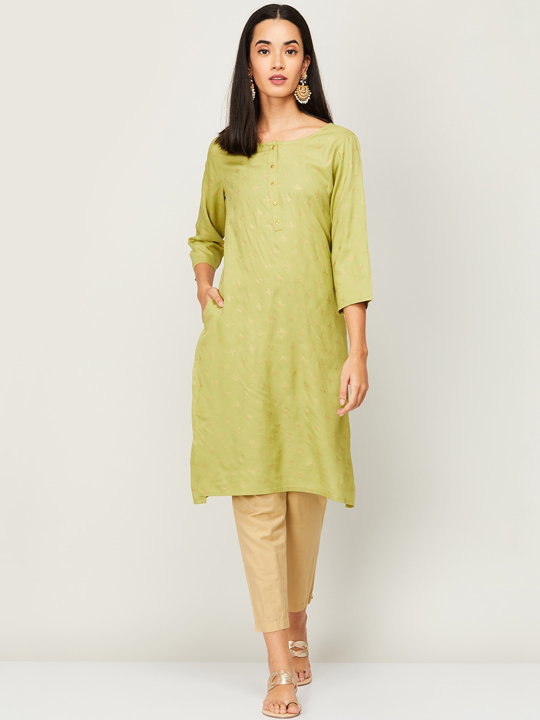 

Melange by Lifestyle Women Green Ethnic Motifs Printed Kurta