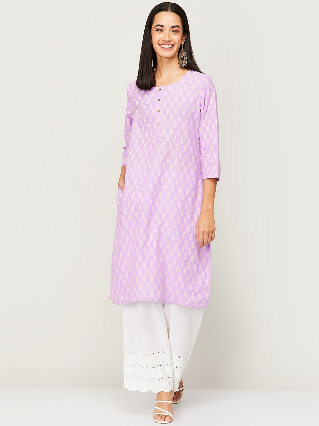 

Melange by Lifestyle Women Lavender Ethnic Motifs Printed Kurta