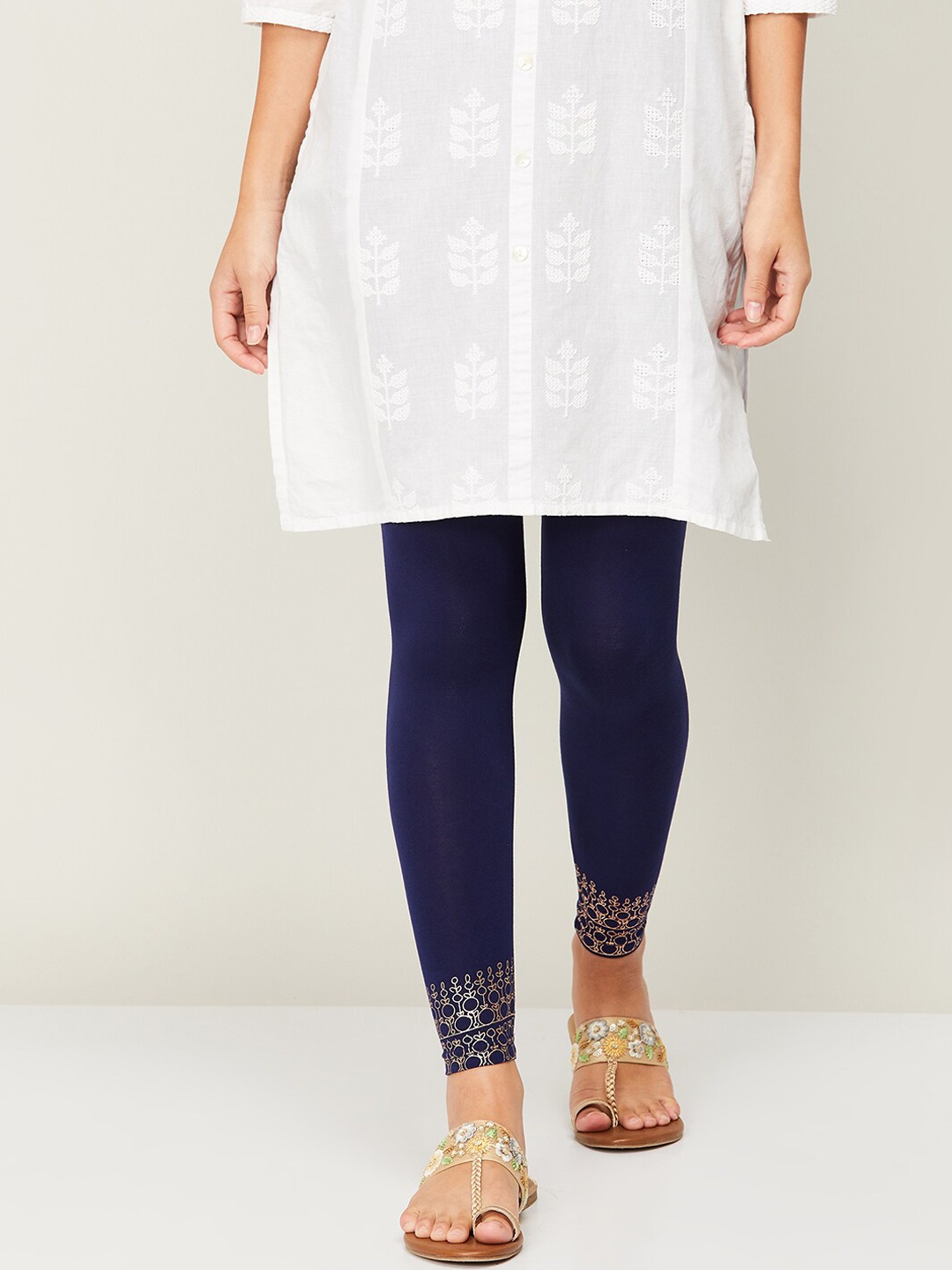 

Melange by Lifestyle Women Navy Blue & Gold-Colored Printed Ankle Length Leggings