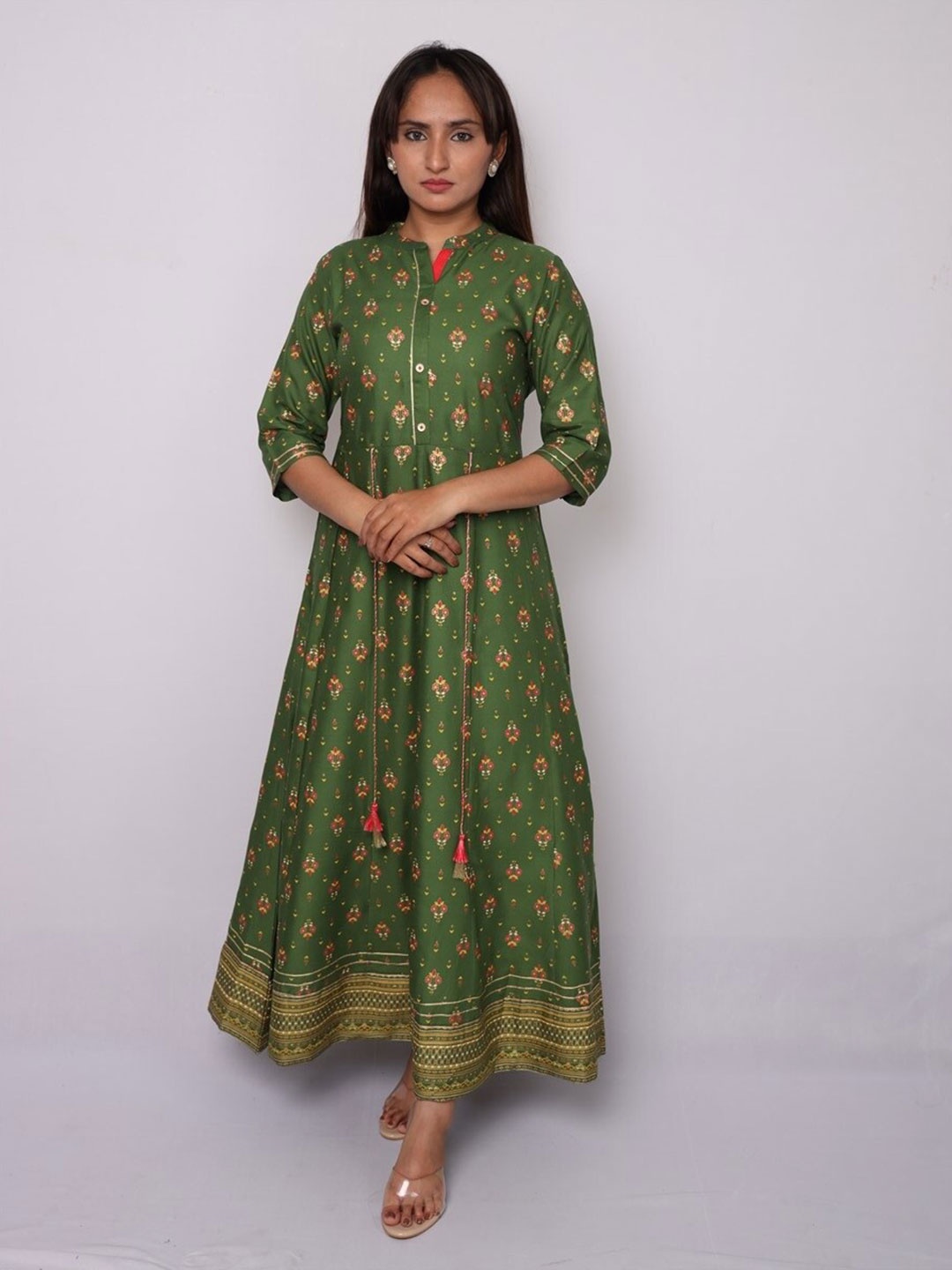 

Vedic Green & Green Ethnic Motifs Printed A-line Kurti